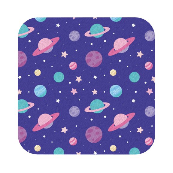 Fuzoiu Space Print Leather Coasters Set,Drink Coasters Set of 6,for Tabletop Protection, Durable PVC Coasters,Home Décor and Housewarming Gift,Square