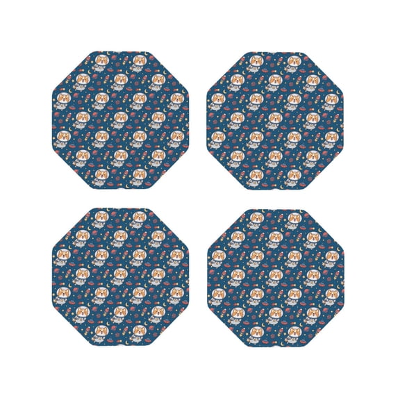 Fuzoiu Space Puppy Print Leather Coasters Set,Drink Coasters Set of 4,for Tabletop Protection, Durable PVC Coasters,Home Décor and Housewarming Gift-Octagon