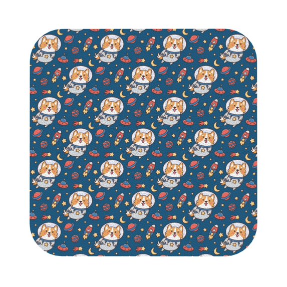 Fuzoiu Space Puppy Print Leather Coasters Set,Drink Coasters Set of 6,for Tabletop Protection, Durable PVC Coasters,Home Décor and Housewarming Gift,Square