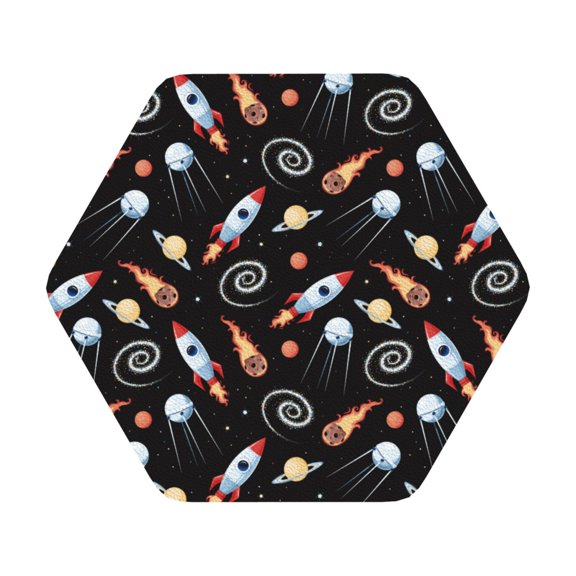 Fuzoiu Space Rocket Print Leather Coasters Set,Drink Coasters Set of 6,for Tabletop Protection, Durable PVC Coasters,Home Décor and Housewarming Gift,Hexagon