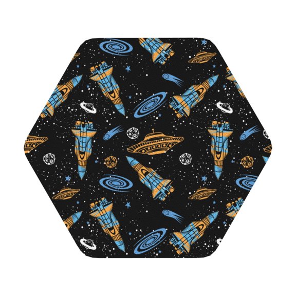 Fuzoiu Space Rockets Print Leather Coasters Set,Drink Coasters Set of 6,for Tabletop Protection, Durable PVC Coasters,Home Décor and Housewarming Gift,Hexagon