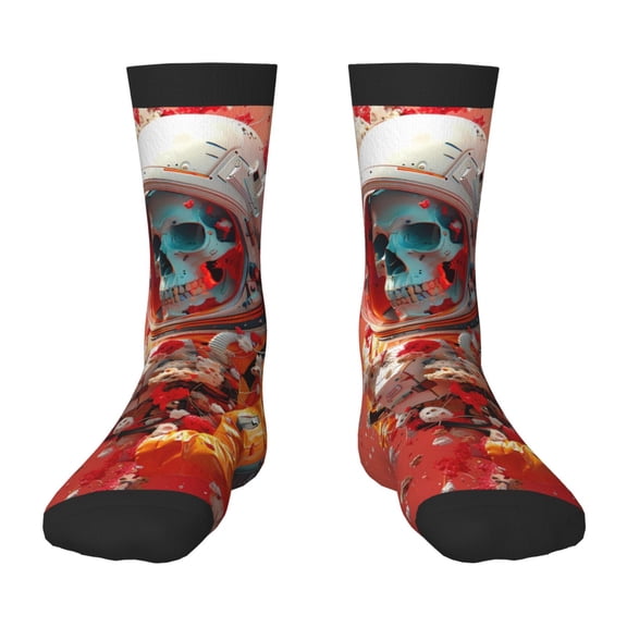 Fuzoiu Space Skeleton Art Print Kids Socks For Boys Girls,Grip Crew Socks with Non Slip,Lightweight Stretch Crew Socks,Toddlers Crew Boot Socks
