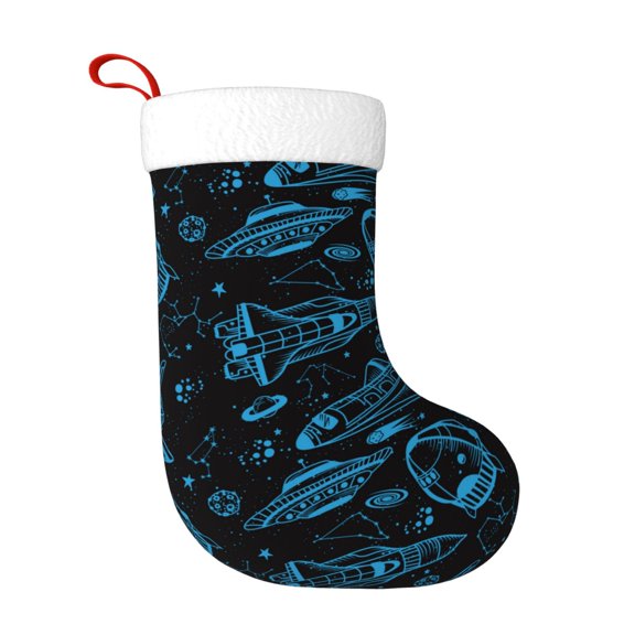 Fuzoiu Spacecraft Print Christmas Stockings, Party Supplies & Kids Gifts,Big Xmas Stockings Decoration for Family Decorations Hanging Ornament for Xmas Holiday Party