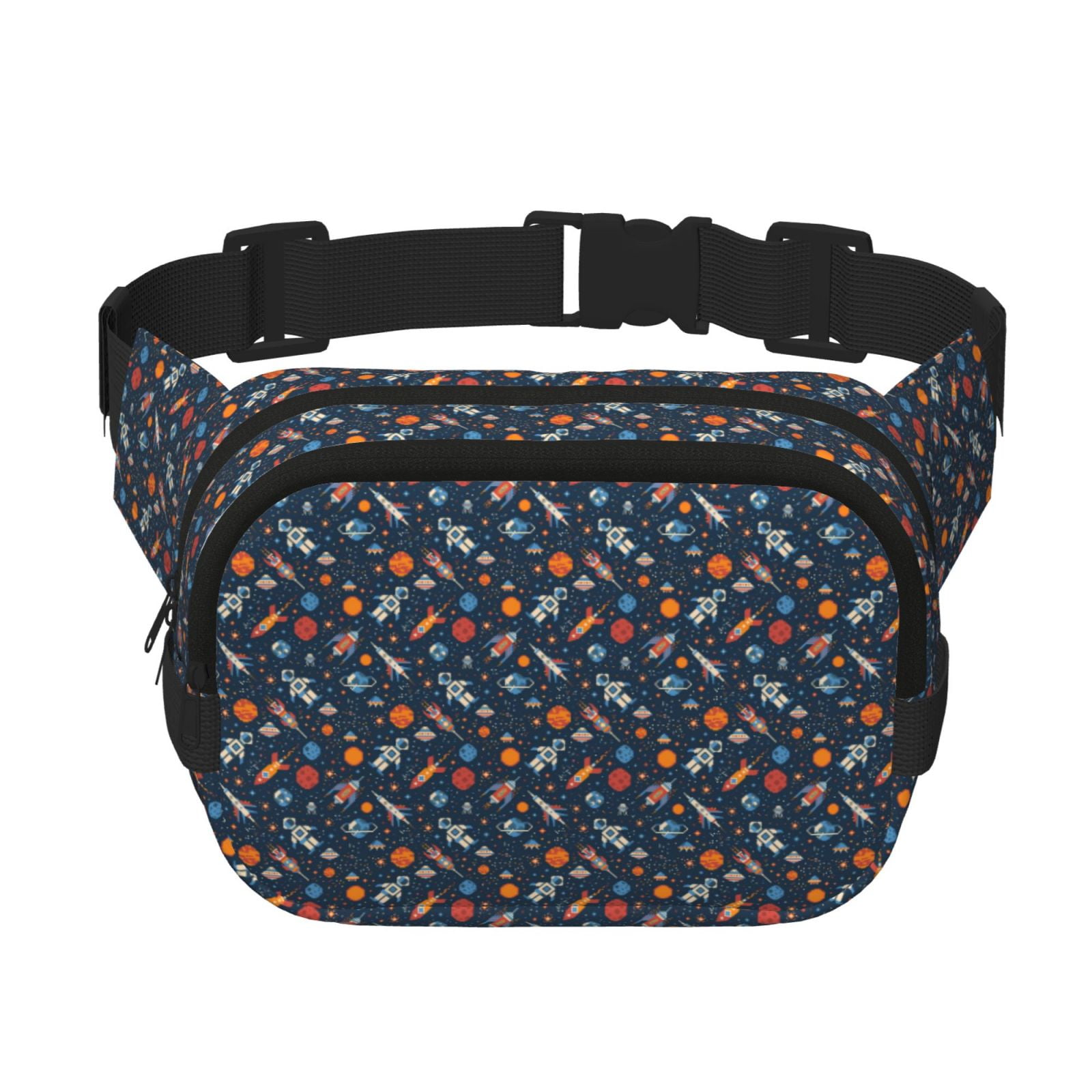 Fuzoiu Spaceships And Stars In Outer Space Print Unisex Square Double Layer Waist Bag,Crossbody Fanny Pack Travel Workout Accessory