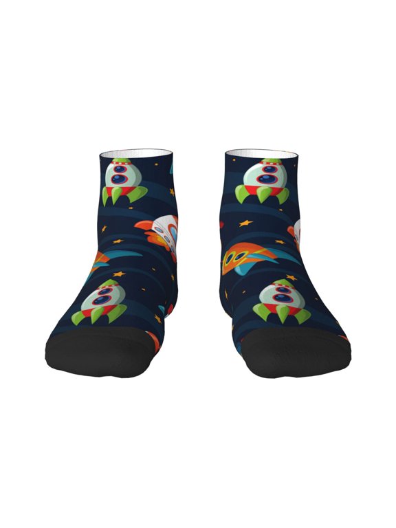 Spaceships and Stars Print Adult Socks, Crew Moisture-wicking Socks, Unisex Cushion Crew Socks,Casual Sports Ankle Socks