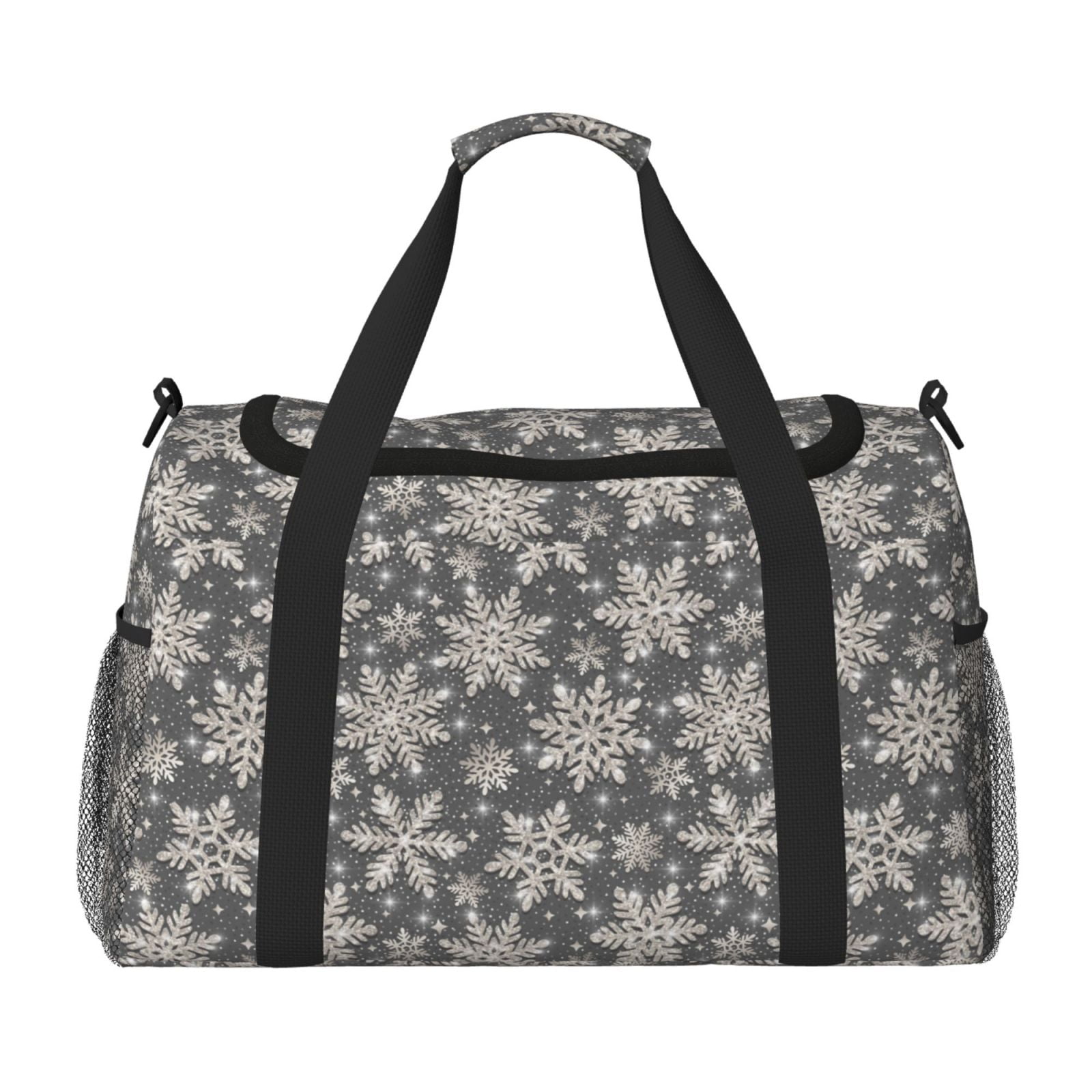 Fuzoiu Sparkling Snowflakes Print Travel Duffle Bag,Carry On Tote Bags,Duffel Bag,Sport Gym Bag, Hospital Bag for Labor and Delivery, Overnight Bag,Luggage Bag