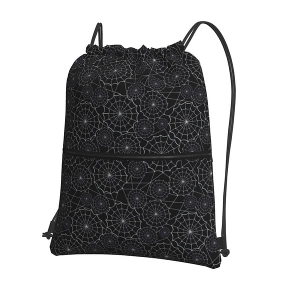Fuzoiu Spider Web Black Print Drawstring Backpack Water Resistant String Bag Sports Sackpack Gym Sack for Men Women