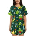 thumbnail image 1 of Fuzoiu Sport Monster Print Women's Short-Sleeved Pajama Set,Lounge Sleepwear Set,Womens Pajama Sets 2 Piece,Button-Up Top and Shorts with Pockets-XX-Large, 1 of 7