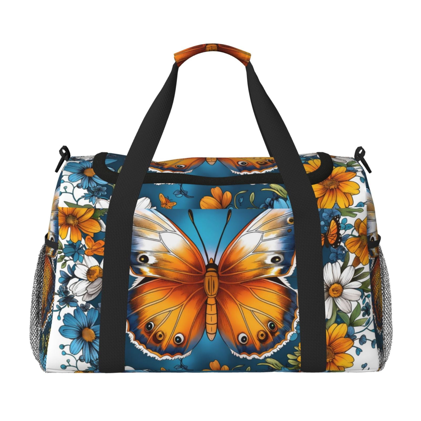 Fuzoiu Spring Butterfly Flowers Print Travel Duffle Bag,Carry On Tote Bags,Duffel Bag,Sport Gym Bag, Hospital Bag for Labor and Delivery, Overnight Bag,Luggage Bag