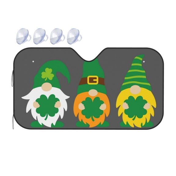 Fuzoiu Spring St Patrick’S Day Irish Gnomes Print Car Windshield Sunshade,Foldable Reflective Sun Visor,Windshield Sun Shade,UV Rays Sun Visor Shade,Auto Front Sun Shield Shade-Small