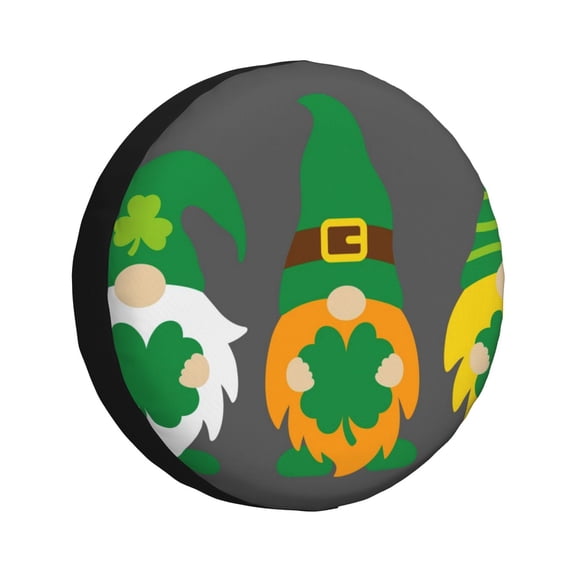 Fuzoiu Spring St Patrick’S Day Irish Gnomes Print Universal Spare Tire Cover with Buckle Strap, Waterproof Wheel Covers for Jeep, Trailer, RV, Truck and All Car-16 inch