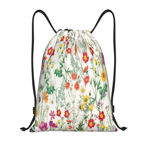 Fuzoiu Spring floral Print Drawstring Backpack for Gym, Travel, Yoga,Sports Sackpack String Bag for Women Men-Small