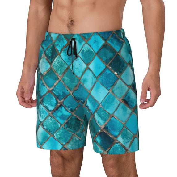 Fuzoiu Square Glass Mosaic Print Men's Swim Shorts,Quick-Dry Double-Layer Swim Trunks,Board Trunks,Beach Shorts Swimwear Bathing Suits-XX-Large