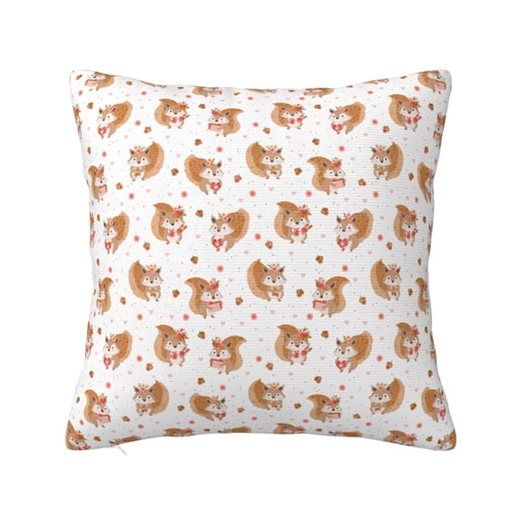 Fuzoiu Squirrel And Rose Print Square Pillow Cover,Hidden Zipper Design,Luxury Square Pillow Case, Throw Pillow,Couch Cushion-12"x12"
