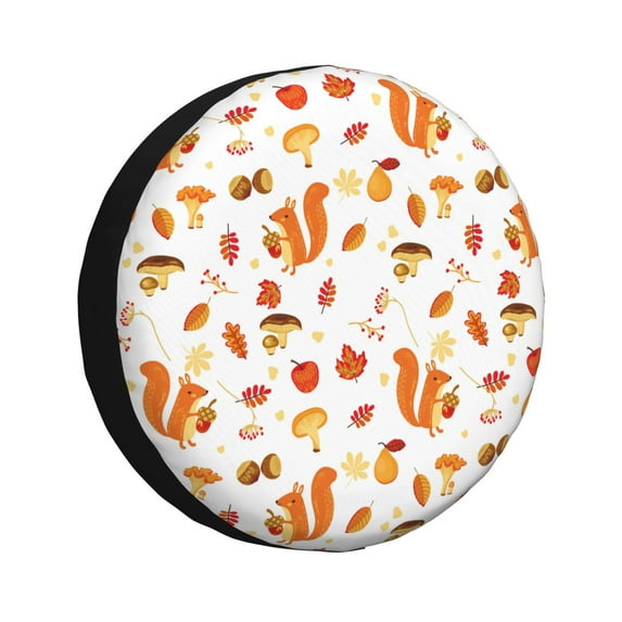 Fuzoiu Squirrel InThe Forest3 Print Universal Spare Tire Cover with Buckle Strap, Waterproof Wheel Covers for Jeep, Trailer, RV, Truck and All Car-17 inch