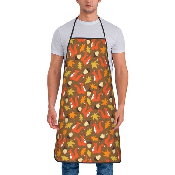 Fuzoiu Squirrel Maple pine nut Print Waterproof Apron, Kitchen Apron for Women Men Chef, Apron for Christmas Dinner Party Cooking Baking Crafting House Cleaning Kitchen