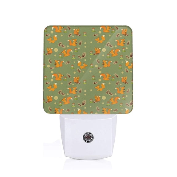 Fuzoiu Squirrel And Nuts Print Dusk to Dawn LED Night Light with Light Sensor, Energy-Efficient Touch-Safe Night Lamp for Home, Office, and Kids' Rooms-US