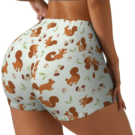 Fuzoiu Squirrel Playing Print Women's Workout Shorts,Workout Biker Shorts Women,Exercise Fitness Shorts,Scrunch Short, Athletic Shorts for Gym Yoga Running Sport Active-X-Large