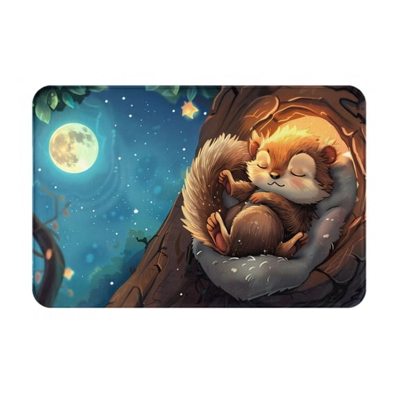 Fuzoiu Squirrel Sleeping In Tree Print Door Mat Outdoor Indoor Welcome Mats, Front Doormat,Flannel Non Slip Durable Entrance Rugs for Front Door, Inside Outside Entry, Porch, Resist Dirt,16x24in