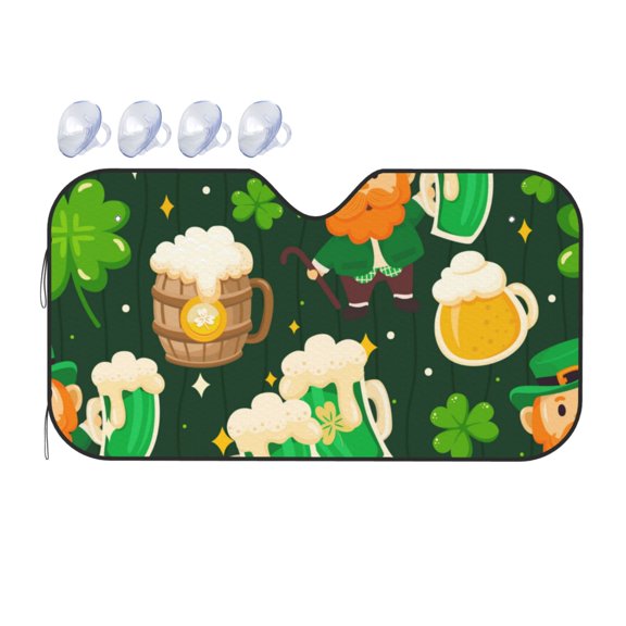 Fuzoiu St Patrick's Day10 Print Car Windshield Sunshade,Foldable Reflective Sun Visor,Windshield Sun Shade,UV Rays Sun Visor Shade,Auto Front Sun Shield Shade-Small