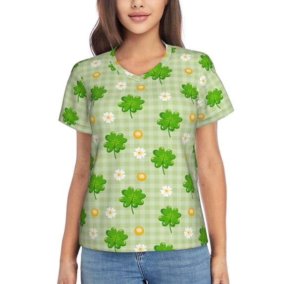 Fuzoiu St Patrick's Day11 Print Women's Classic V-Neck T-Shirt, Short Sleeve V Neck Tees for Casual Everyday Wear,Casual Fit Tee,Summer Fashion Tops-Large