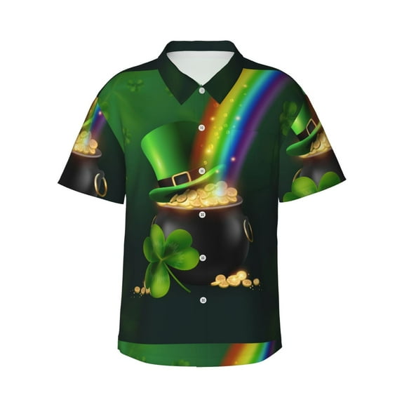 Fuzoiu St. Patrick's Day4 Print Hawaiian Shirt for Men, Summer Beach Casual Short Sleeve Button Down Shirts, Men’s Beach Summer Shirts with Pocket,X-Large
