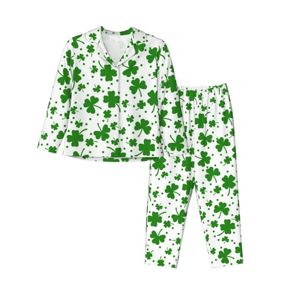 Fuzoiu St Patrick's Day4 Print Women's Long-Sleeved Pajama,Lounge Button Down Nightwear,Womens Notch Collar Pajama Set-Small