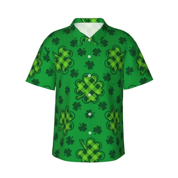 Fuzoiu St Patrick's Day5 Print Hawaiian Shirt for Men, Summer Beach Casual Short Sleeve Button Down Shirts, Men’s Beach Summer Shirts with Pocket,Small