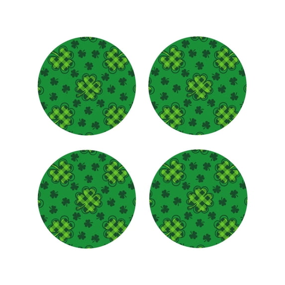 Fuzoiu St Patrick's Day5 Print Leather Coasters Set,Drink Coasters Set of 4,for Tabletop Protection, Durable PVC Coasters,Home Décor and Housewarming Gift-Round Shape