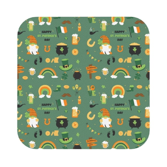 Fuzoiu St. Patrick's day Print Leather Coasters Set,Drink Coasters Set of 6,for Tabletop Protection, Durable PVC Coasters,Home Décor and Housewarming Gift,Square
