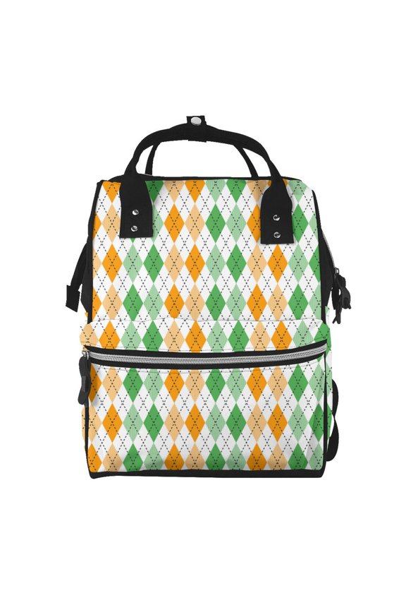 St. Patrick's day argyle Print Diaper Bag Backpack,Baby Essentials Travel Tote,Multi function Waterproof Diaper Bag, Travel Essentials Baby Bag - Unisex