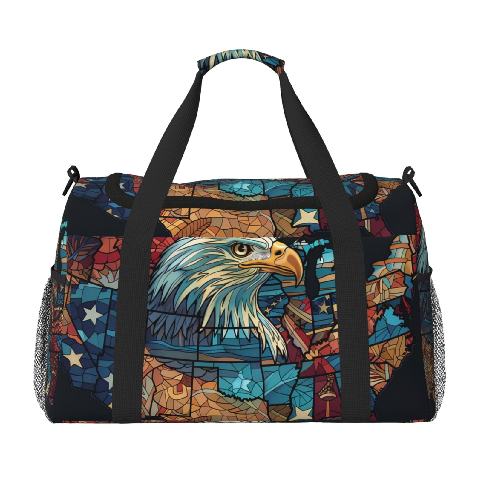 Fuzoiu Stained Glass Eagle USA Print Travel Duffle Bag,Carry On Tote Bags,Duffel Bag,Sport Gym Bag, Hospital Bag for Labor and Delivery, Overnight Bag,Luggage Bag
