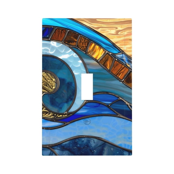 Fuzoiu Stained Glass Ocean Wave Print Single Duplex Outlet Cover Plate, Light Switch Cover, for Receptacle Light Switch, Switch Cover Decorative Wallplate-Style T