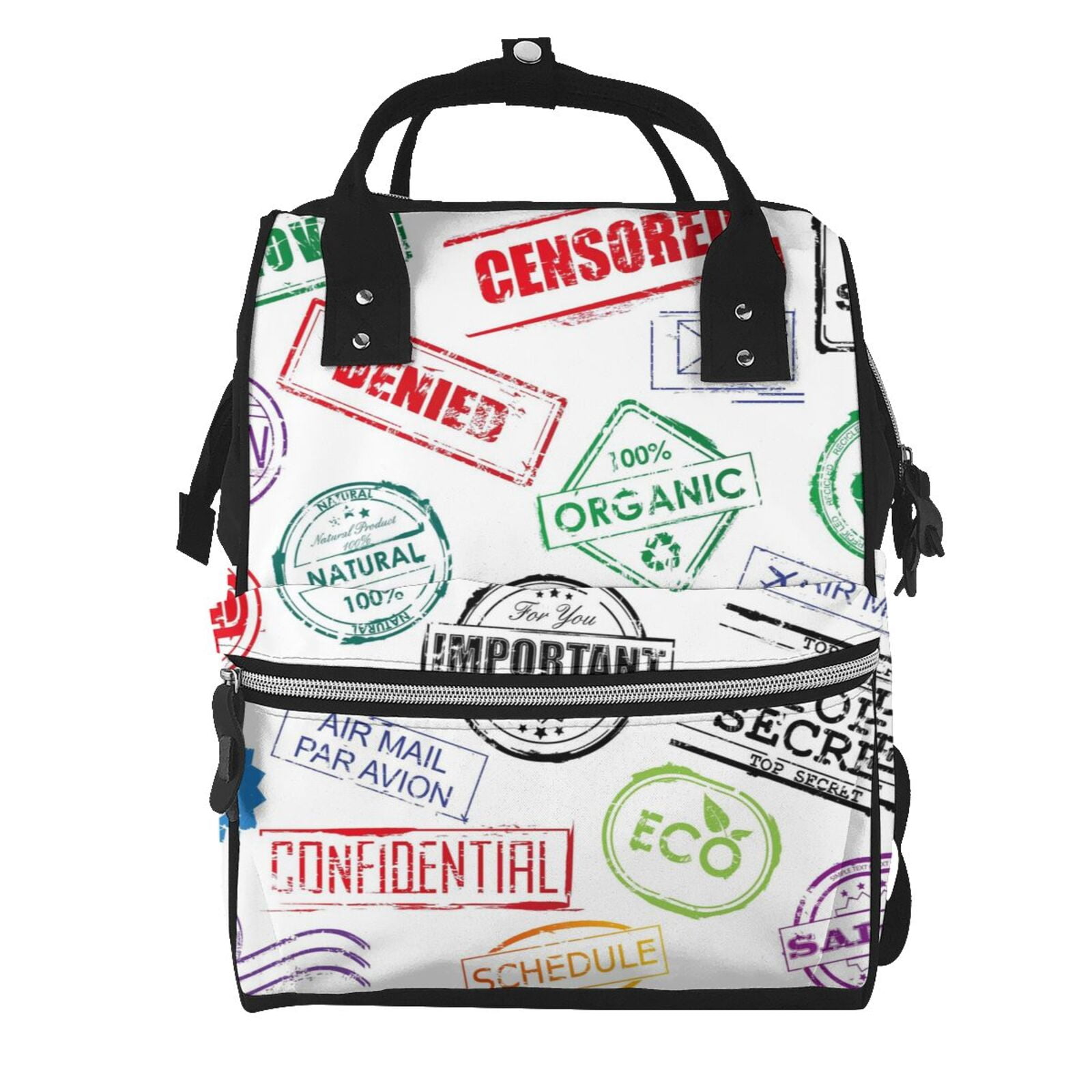 Fuzoiu Stamp Set Collection Print Diaper Bag Backpack,Baby Essentials Travel Tote,Multi function Waterproof Diaper Bag, Travel Essentials Baby Bag - Unisex
