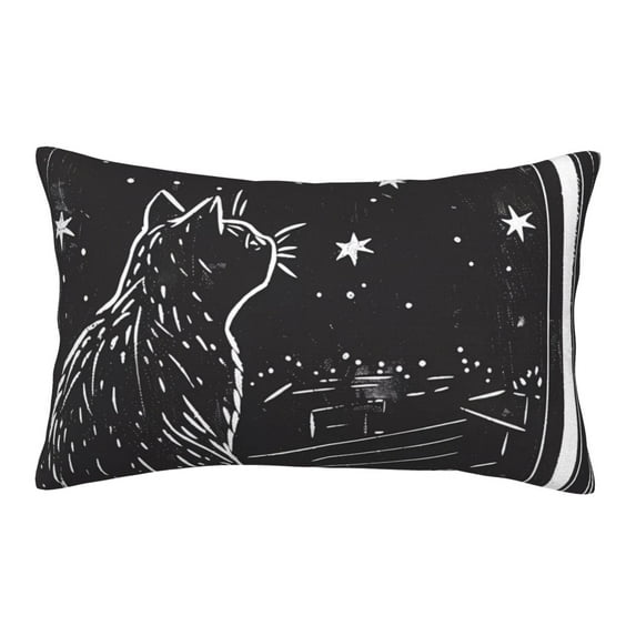 Fuzoiu Star Gazing Cat Illustration Print Fuzzy Pillowcases, Super Soft Pillow Case Cover with Zipper for Bedroom, Sofa, Couch,Cozy Pillow Shams for All Seasons-14"x20"