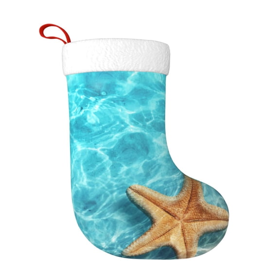Fuzoiu Starfish And Seashell On The Beach 1 Print Christmas Stockings, Party Supplies & Kids Gifts,Big Xmas Stockings Decoration for Family Decorations Hanging Ornament for Xmas Holiday Party