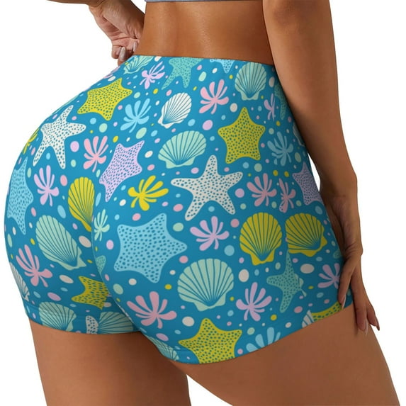 Fuzoiu Starfish Print Women's Workout Shorts,Workout Biker Shorts Women,Exercise Fitness Shorts,Scrunch Short, Athletic Shorts for Gym Yoga Running Sport Active-X-Large