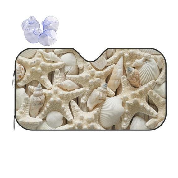 Fuzoiu Starfish and Sea Shells Print Car Windshield Sun Shade,Block Uv Rays Sunshade,Foldable Front Window Sun Visor Protector for Car,SUV,Truck-Keep Vehicle Cool-Starfish and Sea Shells