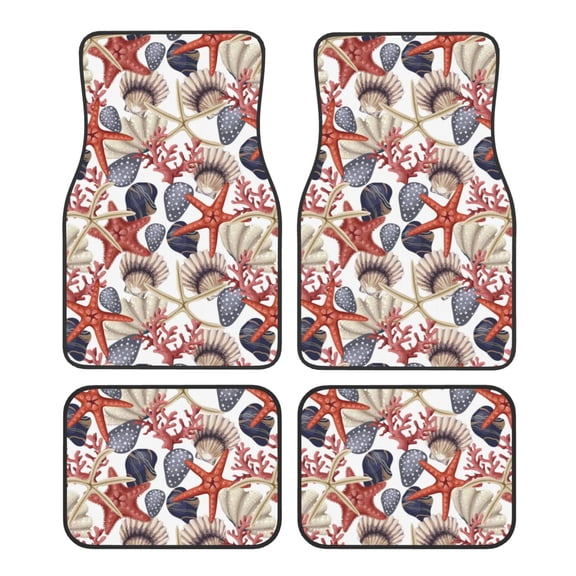 Fuzoiu Starfish Shell Print Carpet Floor Mats for Car,Car Foot Mat Set,Universal Fit 4 Piece Mat Pad Set,Fits Most Cars Trucks Vans Sedans SUV Auto Carpet Mat Se