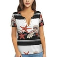 thumbnail image 1 of Fuzoiu Starfishes Shells Print Women's V-Neck T-Shirt,Women's Short Sleeve Top, Comfortable for Work, Leisure, and Sports, 1 of 7