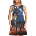 thumbnail image 1 of Fuzoiu Starry Light White Horse Print Women's Sleeveless Dress,Summer Dresses for Women,Casual Sundresses,Beach Sleeveless T-shirt Swing Dress with Pockets, 1 of 7