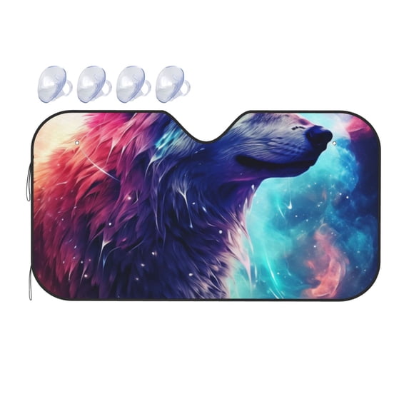 Fuzoiu Starry Multicolored Wolf Print Car Windshield Sunshade,Foldable Reflective Sun Visor,Windshield Sun Shade,UV Rays Sun Visor Shade,Auto Front Sun Shield Shade-Medium