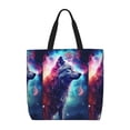 thumbnail image 1 of Fuzoiu Starry Multicolored Wolf Print Durable Tote Bag,Shoulder Bag with Zipper Closure,Casual Tote's Handbag,for Daily Use, Shopping, School, Work, 1 of 7