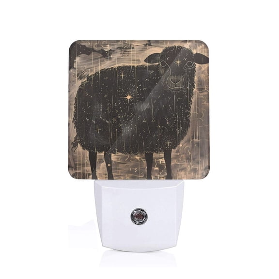 Fuzoiu Starry Night Black Sheep Print Dusk to Dawn LED Night Light with Light Sensor, Energy-Efficient Touch-Safe Night Lamp for Home, Office, and Kids' Rooms-US