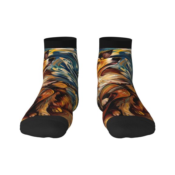 Fuzoiu Starry Night Guitar Dog Print Adult Socks, Crew Moisture-wicking Socks, Unisex Cushion Crew Socks,Casual Sports Ankle Socks