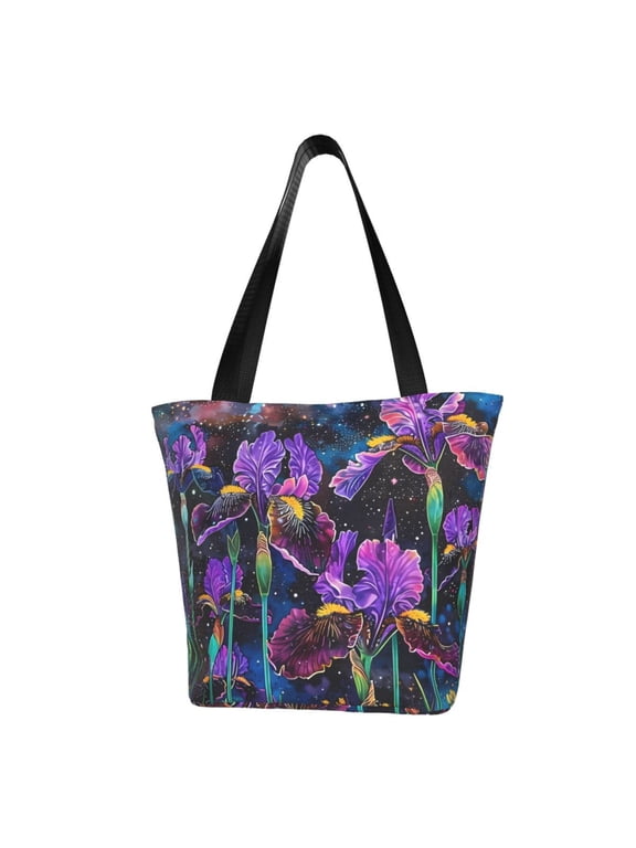 Starry Night Iris Field Print Large Capacity Shoulder Bag for Women,Large Capacity Office Purse,Laptop Tote Bag,Casual Everyday Tote for Work Beach Travel and Shopping Grocery