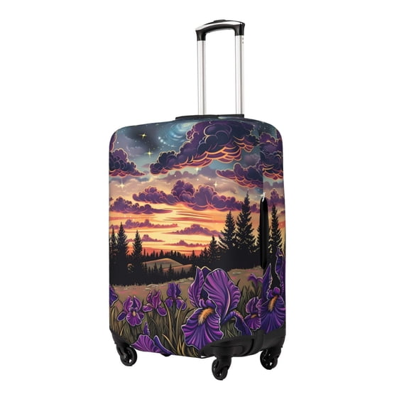 Fuzoiu Starry Night Purple Irises Print Suitcase Cover,Washable Luggage Covers for Suitcase,Elastic Luggage Protector Cover,Scratch Resistant Travel Suitcase Covers-Small