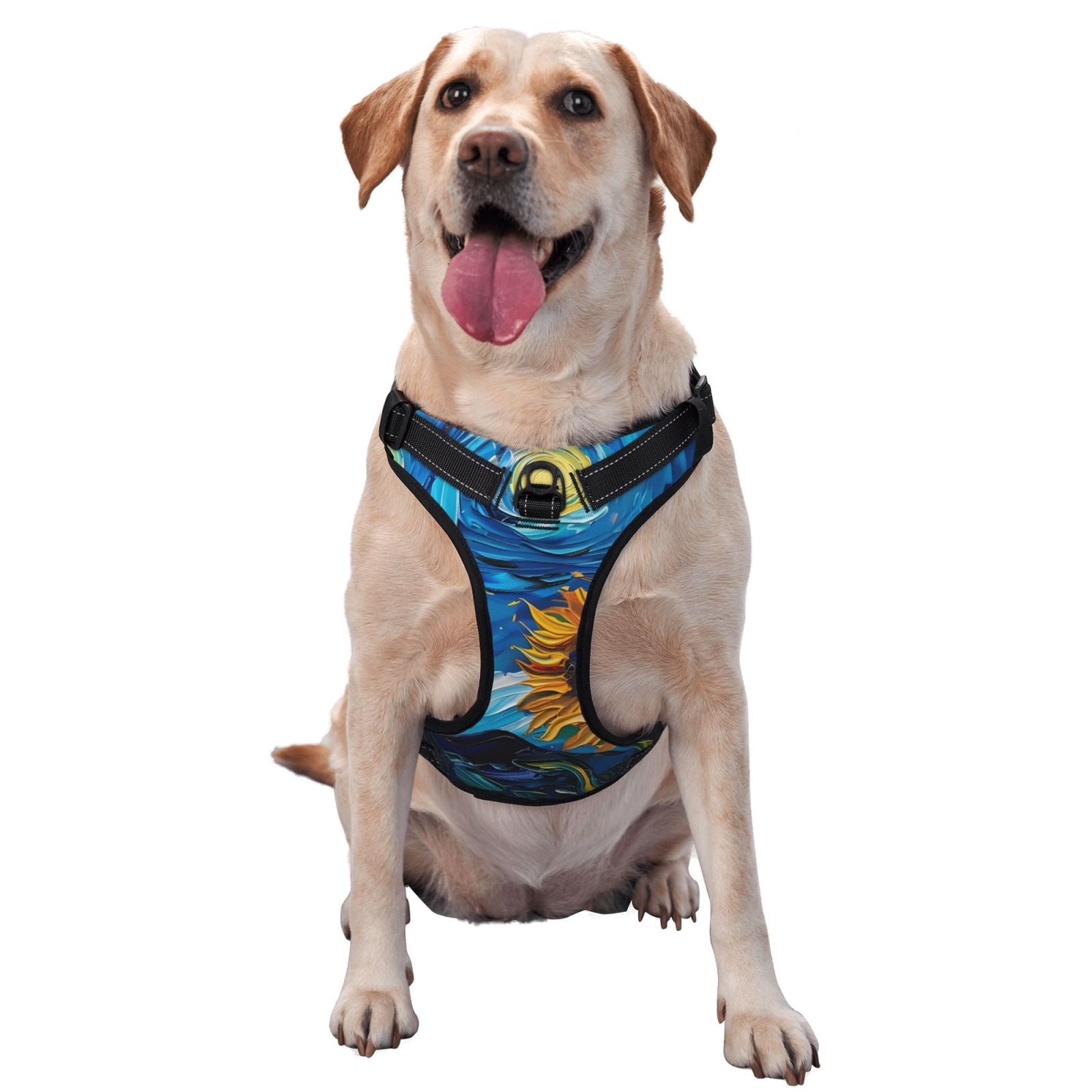 Fuzoiu Starry Night Sunflower Field Print Reflective Dog Harness,Adjustable, Breathable Pet Vest,Dog Harness No Pull,No Choke Pet Vest for Small, Medium, and Large Dogs-Large