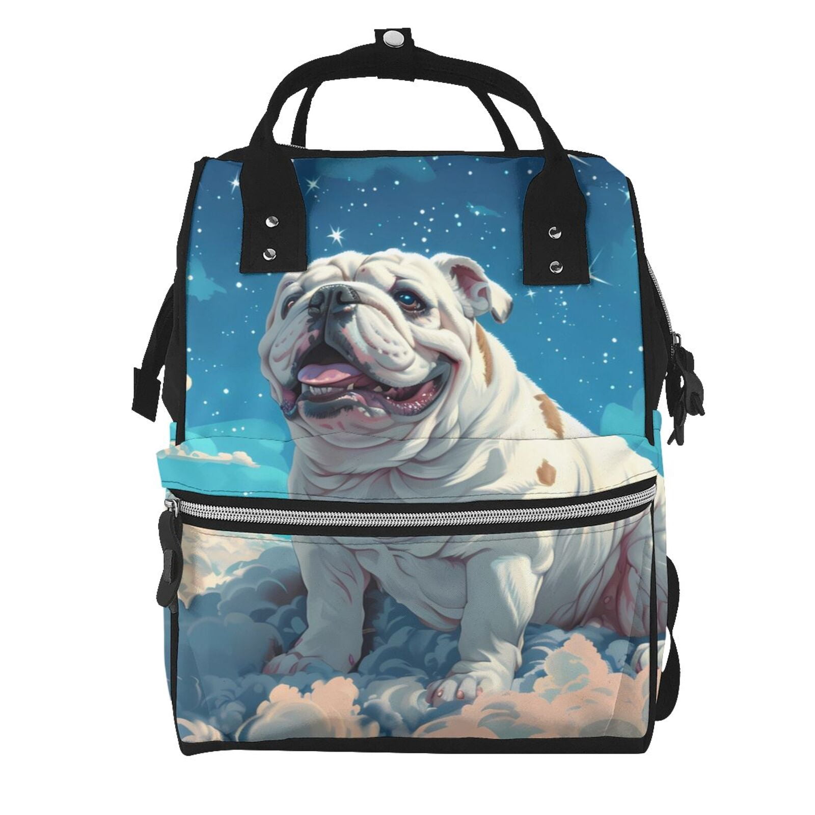 Fuzoiu Starry Sky Cloud Bulldog Print Diaper Bag Backpack,Baby Essentials Travel Tote,Multi function Waterproof Diaper Bag, Travel Essentials Baby Bag - Unisex