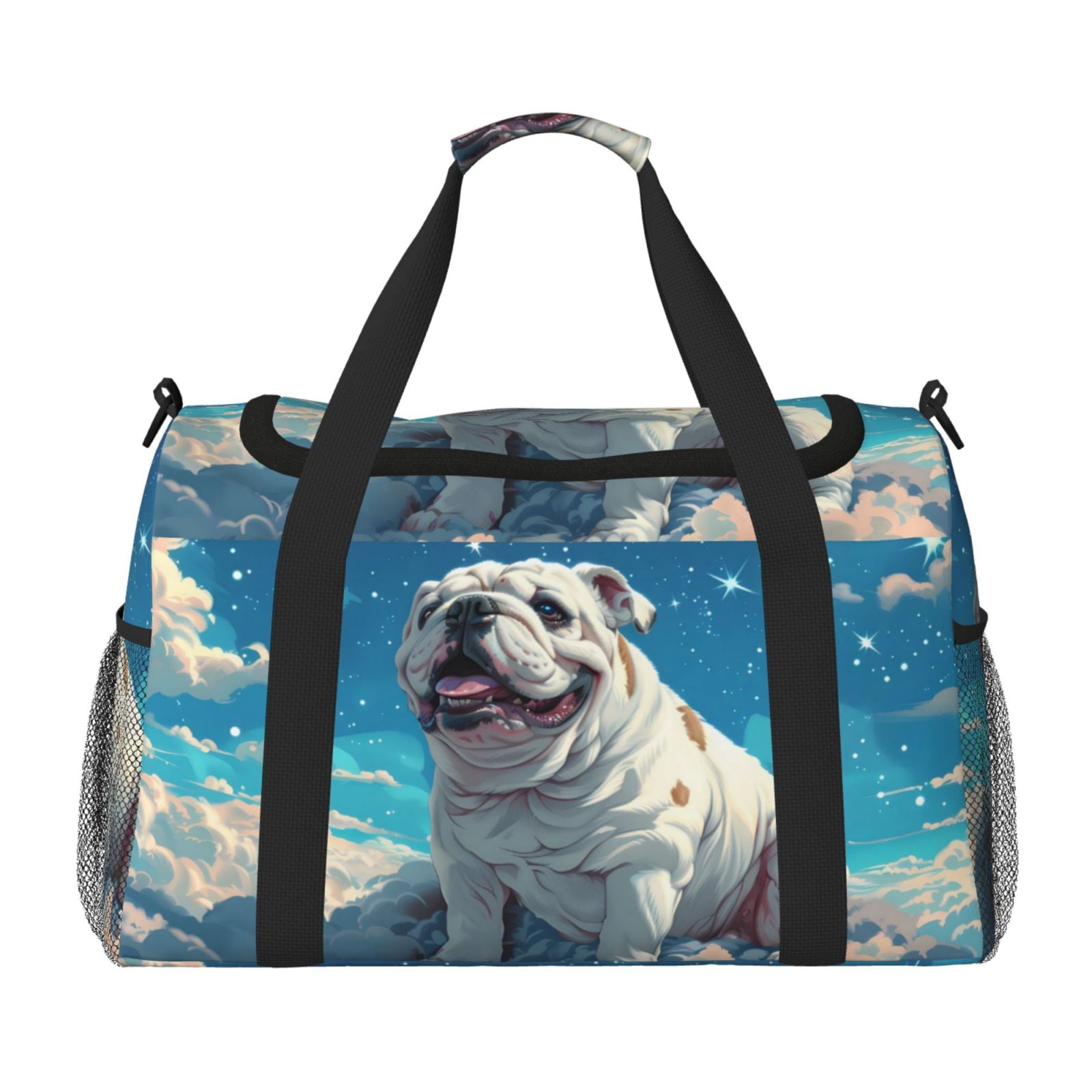 Fuzoiu Starry Sky Cloud Bulldog Print Travel Duffle Bag,Carry On Tote Bags,Duffel Bag,Sport Gym Bag, Hospital Bag for Labor and Delivery, Overnight Bag,Luggage Bag